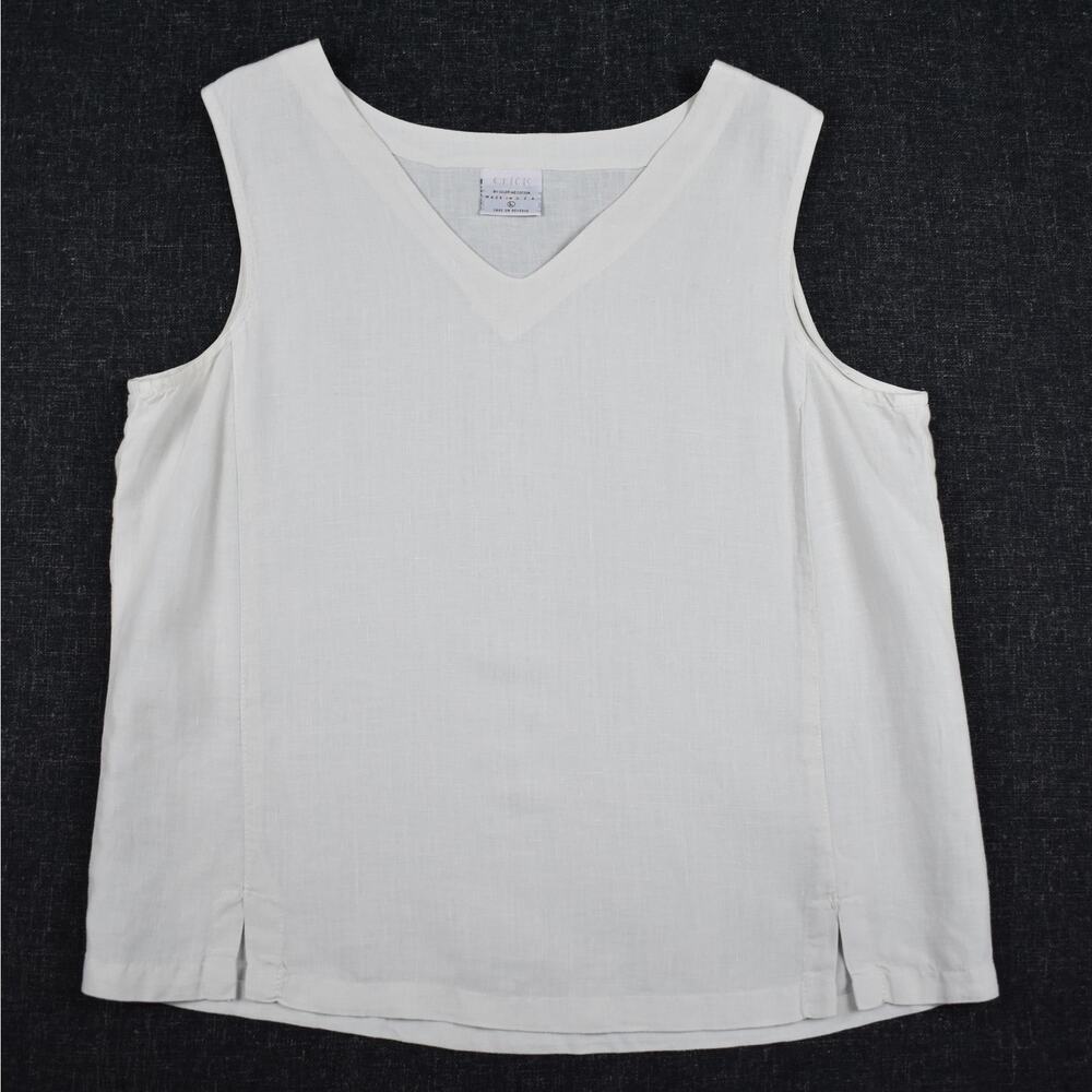 Vintage Light Cream Linen Tank Top Women's Large Lightweight Blouse Coastal Chic